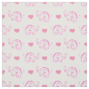 Tissu aquarelle mignon éléphants et coeurs roses