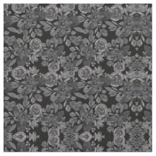 Tissu Aquarelle monochrome gris noir Feuilles floraux