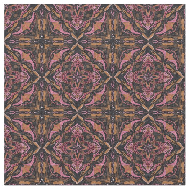 Tissu Aquarelle Noir Azulejo Tile espagnole (Fermer)