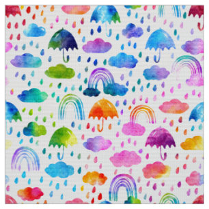 Tissu Aquarelle Parapluie Rainy Day Rainbows Girls