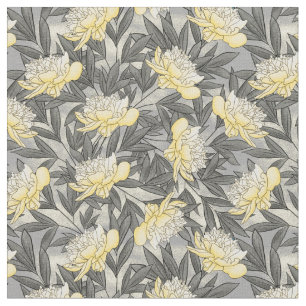 Tissu Aquarelle Peonies Florale Motif Jaune Gris