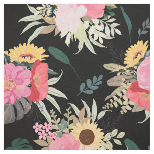 Tissu Aquarelle Poppy & Tournesol Floral Noir Design