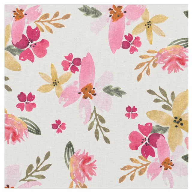 Tissu Aquarelle rose Floral (Fermer)