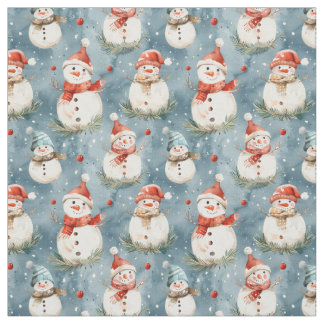 Tissu Aquarelle Snowmen sur un Arrière - plan bleu pouss