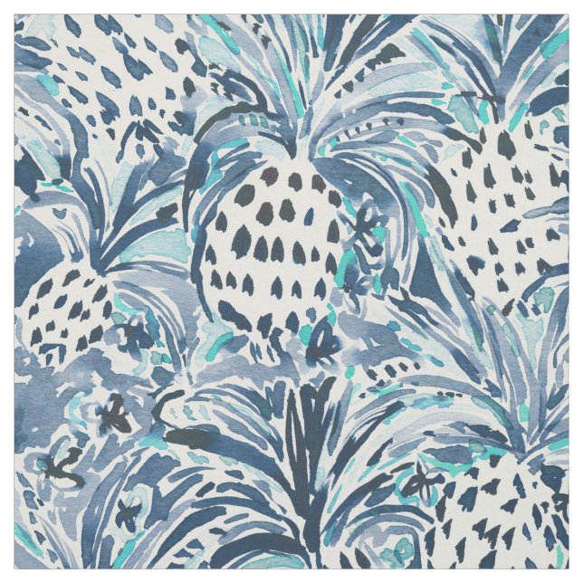 Tissu Aquarelle TROPICALE d'ananas d'indigo de SITCH (Échantillon)