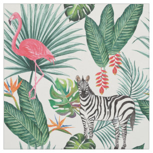 Tissu Aquarelle tropicale des feuilles de flamand modern