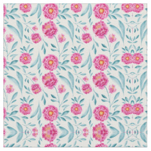 Tissu Aquarelle Turquoise rose vif Motif Floral été