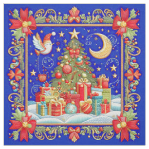 Tissu Arbre de Noël brodé décoré avec cadeaux