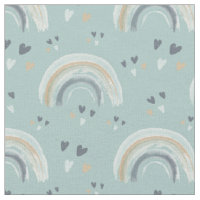 Arc-en-ciel et cœurs dans un motif bleu boho délav