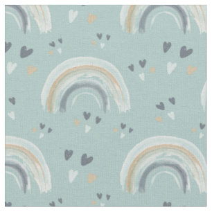 Tissu Arc-en-ciel et cœurs dans un motif bleu boho délav