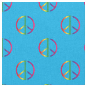 Tissu Arc-en-ciel Signes de paix bleu