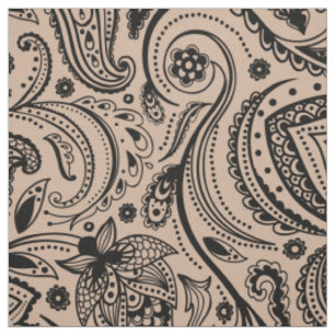 Tissu Arrière - plan floral noir Paisley-Custom Tan