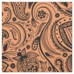 Tissu Arrière - plan orange floral noir Paisley-Custom