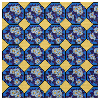 Tissu Art Déco hongrois bleu royal et jaune