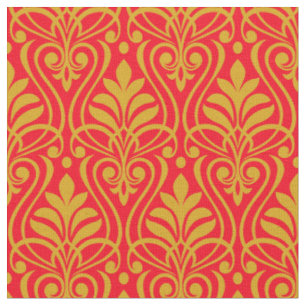 Tissu Art Déco Motif 01 - Déco Gold 2 sur Carmine Red