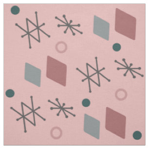 Tissu Art géométrique Abstrait gris rose des années 1950