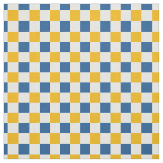 Tissu Art populaire citron damier en or et bleu 