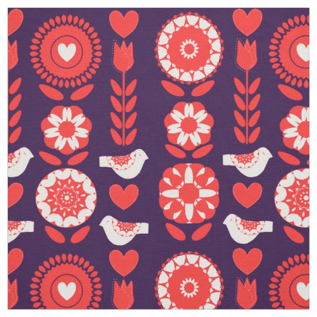 Tissu Art populaire scandinave Joli modèle floral (Échantillon)