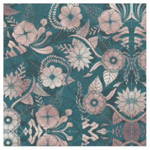 Tissu Artsy Moderne Rose Or Emerald Green Flowers
