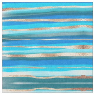 Tissu Artsy Ocean Aqua Bleu Or Abstrait Paint Stripes