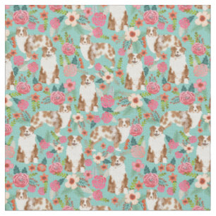 Tissu Austrarlian Shepherd merle rouge floral vintage