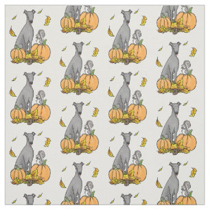 Tissu Automne Greyhound (gris) Chien Citrouille Feuilles