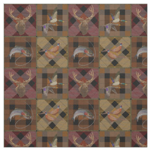 Tissu Autumn Hunt Club Plaid With Wildlife Game