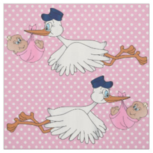 Tissu Baby Girl Stork Design Motif