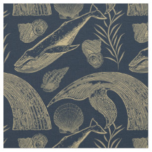 Tissu Baleine bleue vintage Nautique
