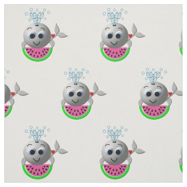 Tissu Baleine mignonne et pastèque (Échantillon)
