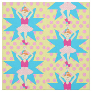 Tissu Ballerina Girl Sur Pink Polka Dot Fabric