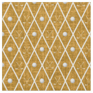 Tissu Balles de golf et clubs Argyle sur fond jaune fonc