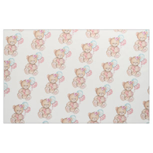 Tissu Balloons rose et bleu et ours en peluche bébé fill