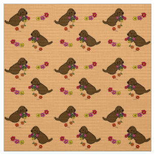 Tissu Bande dessinée de panier de fleur de chiot de