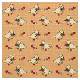 Tissu Bande dessinée jaune de panier de fleur de chiot