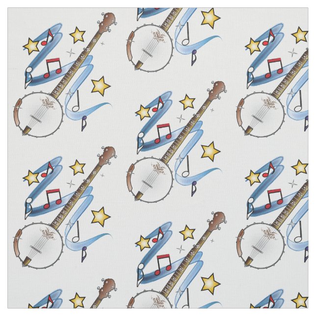 Tissu Banjo avec des notes et des étoiles (Échantillon)