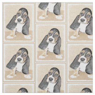 Tissu Basset Hound Peinture Chiot - Art Chien original