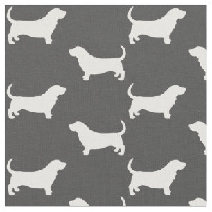 Tissu Basset Hound Silhouettes Gris et Blanc Motif
