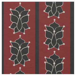 Tissu Batik noir rayures en brique rouge