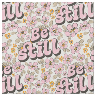 Tissu Be Still - Écriture Florale rétro en rose et blanc