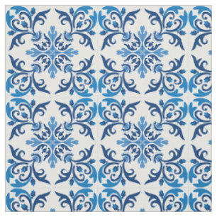 Tissu 💙 Beau azulejos bleu, taille de tuiles XXL Tiss