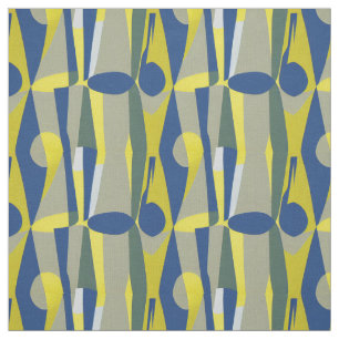 Tissu Beau bleu et jaune mi-siècle Abstrait