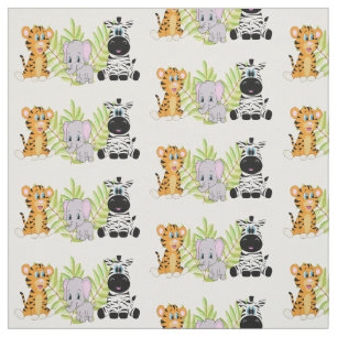 Tissu Bébé mignon animal Jungle Thème Tiger Elephant Zèb