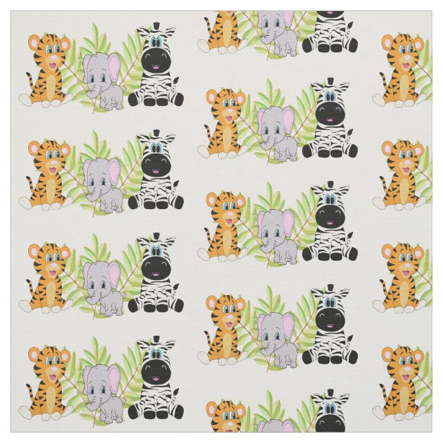 Tissu Bébé mignon animal Jungle Thème Tiger Elephant Zèb (Échantillon)