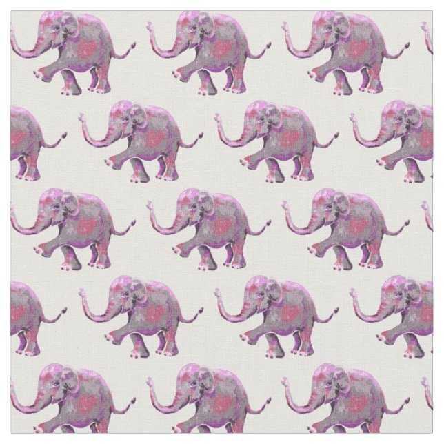 Tissu Bébé rose pâle Motif d'éléphant blanc (Fermer)