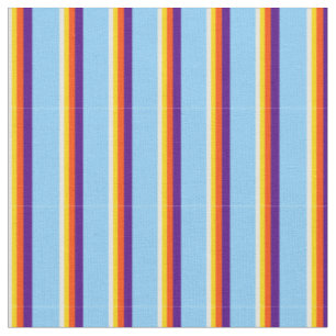 Tissu Beige, Jaune, Rouge, Indigo & Ciel clair Lignes bl