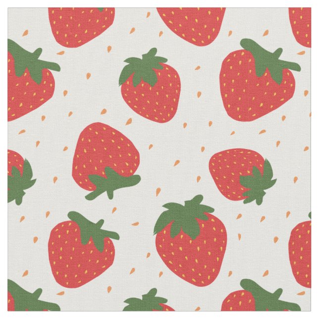 Tissu Belle fraises motifs jardin rouge blanc été (Fermer)