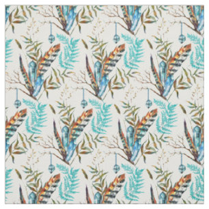 Tissu Belles Plumes Colorées Avec Cristaux Bleues