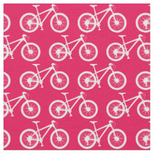 Tissu Bicyclettes blanches Motif sur rose