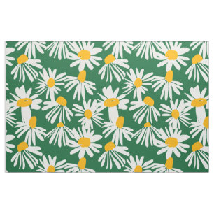 Tissu Big Daisy Vert Blanc Jaune Motif